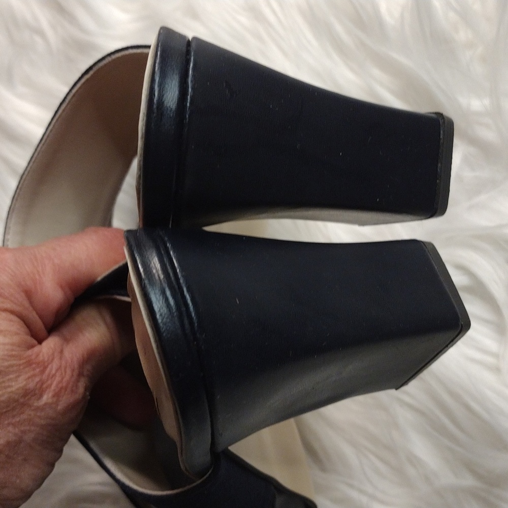 Dressy slip on block heeled sandals handmade in Abu Dhabi black with bling - Picture 4 of 9
